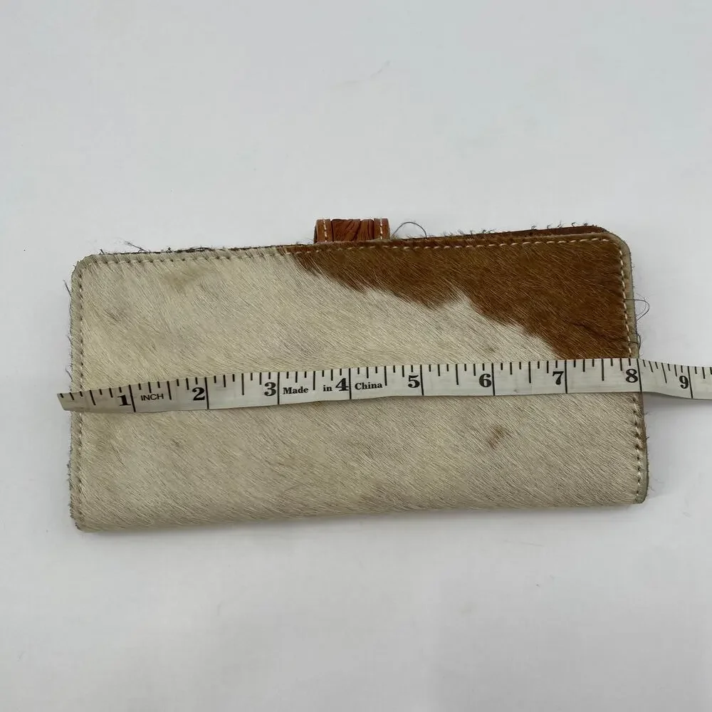 Tooled Leather and Cow Hide Western Bifold Wallet